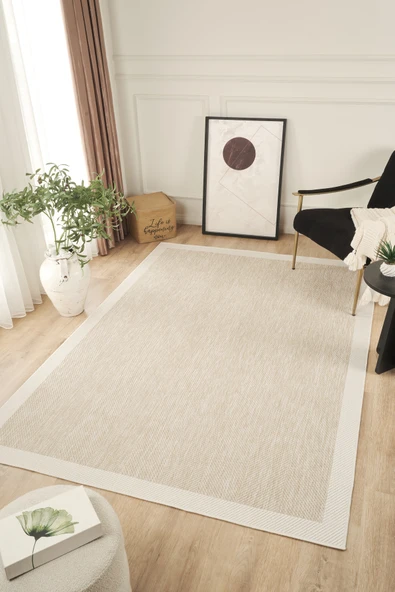 Sisalux 3085 Bej Krem Sisal Dokuma Jüt Kilim Hav Toz Vermez Halı Salon Mutfak Oturma Odası Halısı ürün görseli 1
