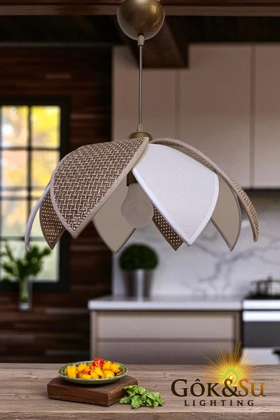 Rattan Papatya Model Kahverengi Avize - Resim 3