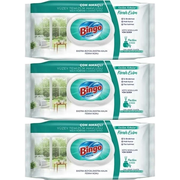 Bingo Clean Yüzey Temizlik Havlusu 96 Yaprak Sevilen Kokular Ferah Evim (3 Lü Set) 288 Yaprak ürün görseli 1