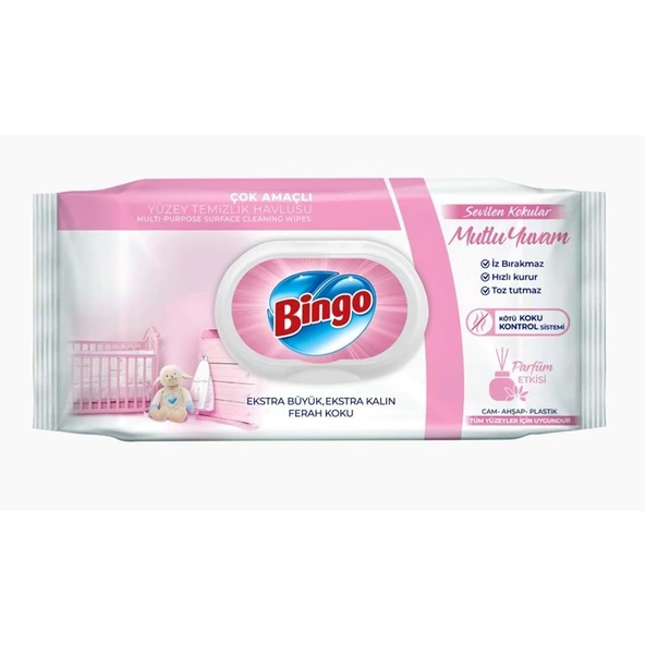 Bingo Clean Yüzey Temizlik Havlusu 96 Yaprak Sevilen Kokular Mutlu Yuvam Plastik Kapaklı ürün görseli 1