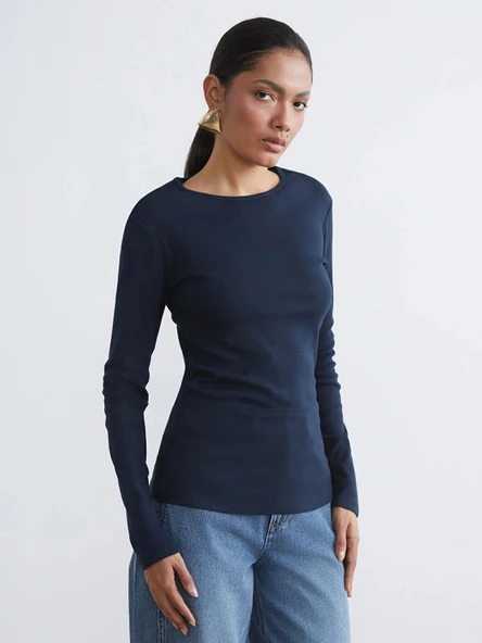LCWAIKIKI Basic Lacivert Bisiklet Yaka Kadın Body ürün görseli 1