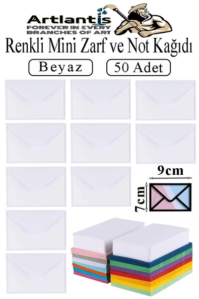 Beyaz Mini Zarf 7x9 cm Not Kağıtlı 50 Adet Küçük Beyaz Zarf Mektup Oyun Zarfı Doğum Günü Dilekleri Zarfı Canlı ürün görseli 1