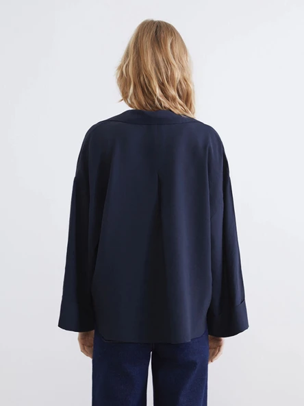 LCW Vision Lacivert Oversize Kadın Gömlek - Resim 5