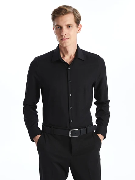 LCW BUSINESS Siyah Slim Fit Uzun Kollu Oxford Erkek Gömlek ürün görseli 1