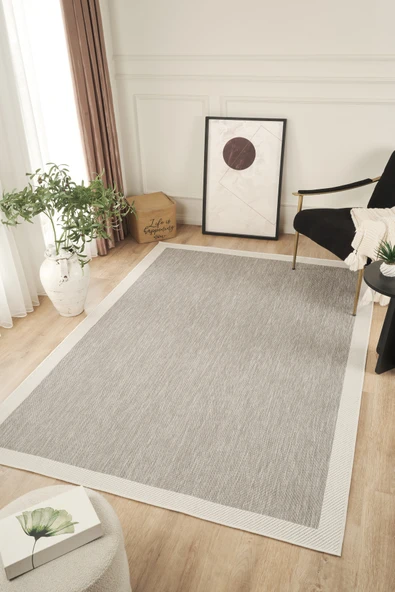 Sisalux 3087 Gri Beyaz Sisal Dokuma Jüt Kilim Hav Toz Vermez Halı Salon Mutfak Oturma Odası Halısı ürün görseli 1