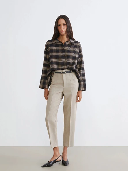 LCW Vision Siyah Ekose Oversize Kadın Gömlek - Resim 2