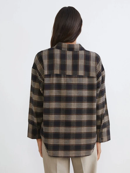 LCW Vision Siyah Ekose Oversize Kadın Gömlek - Resim 4