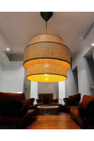 Rattan Model Üç Katlı Sarkıt Avize Salon Oturma Odası Koridor ürün görseli 1
