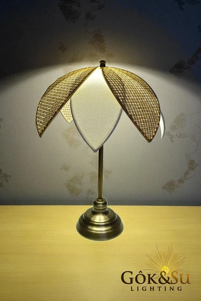 Rattan Papatya Model Abajur Masa Lambası Yatak Odası Salon Oturma Odası ürün görseli 1