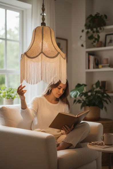 Retro Vintage Rattan Püsküllü Sarkıt Avize - Salon Oturma Odası ürün görseli 1