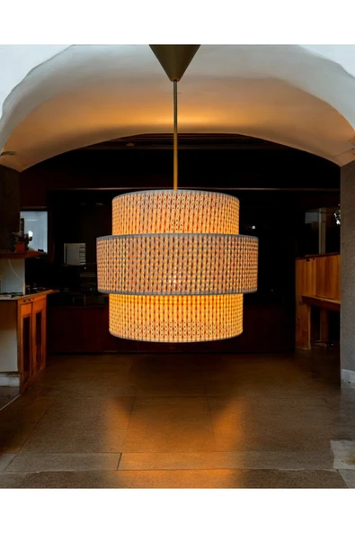 Rattan Model Üç Katlı Sarkıt Avize Salon Oturma Odası Koridor ürün görseli 1
