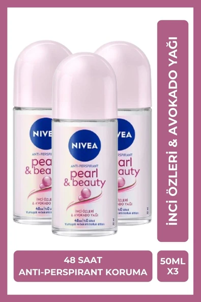 Nivea Kadın Roll-on Deodorant Pearl&Beauty 50ml, 48 Saat Anti-perspirant Ter Koruması, X3 Adet ürün görseli 1