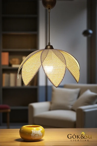 Rattan Hazeran Naturel Papatya Model Bohem Avize Salon Avize Oturma Odası Avize ürün görseli 1