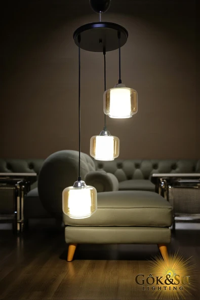 Cam 3 lü Sarkıt Avize Modern Yemek Odası Salon Hol Antre ürün görseli 1