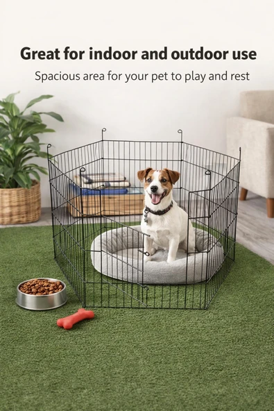 TncPatiShop Katlanır Metal Eğitim Çiti Köpek Eğitim Tuvalet Oyun Alanı Kedi Köpek Tavşan Çiti 61X61 Cm 6 Parça ürün görseli 1