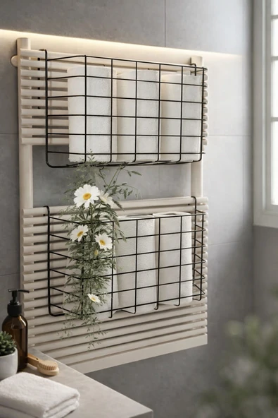 TncPatiShop Asılabilir Banyo Havlupan Düzenleyici Organizer Banyo Havluluk Kurutma Sepeti Şampuanlık Askı Siyah ürün görseli 1