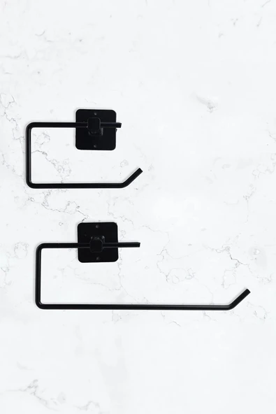 TncPatiShop 2'li Set Paslanmaz Metal Yapışkanlı Kare Uzun Havluluk ve Rulo Tuvalet Kağıtlığı Banyo Lavabo Askısı ürün görseli 1