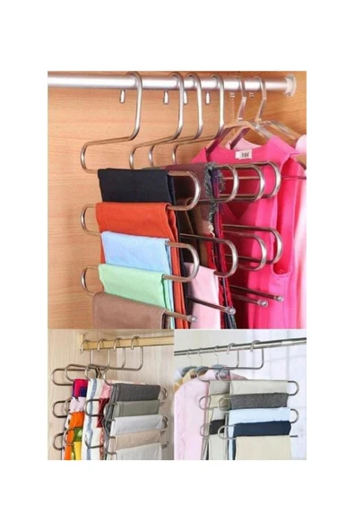TncPatiShop 1 Adet Metal Pantolon Ve Eşarp Askısı 5 Bölmeli Dolap Düzenleyici ürün görseli 1