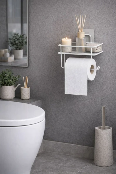 TncPatiShop Güçlü Yapışkanlı Beyaz Tuvalet Kağıtlığı Askısı Yedekli Tuvalet Kağıtlık Wc Kağıtlık Aksesuarı ürün görseli 1