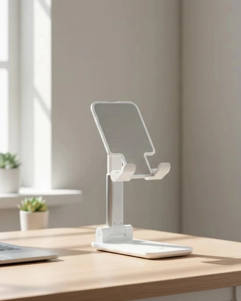 Ayarlanabilir Ergonomik Katlanabilir Masaüstü Telefon Tutucu Beyaz ürün görseli 1