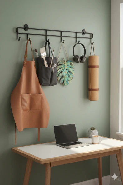 TncPatiShop 6'lı Yapışkanlı Kapı Arkası Metal Askılık Banyo Duvar Elbise Kıyafet Askısı Organizer Siyah Askılık ürün görseli 1