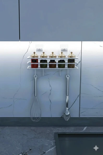 TncPatiShop Yapışkanlı 4 Adet Kancalı Banyo Mutfak Rafı Banyo Duş Duvar Düzenleyici Organizer Raf Beyaz ürün görseli 1