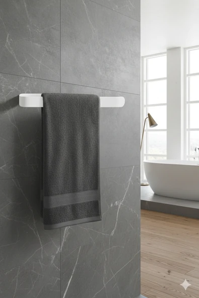 TncPatiShop Paslanmaz Metal Dolu Demir Lüks Yapışkanlı Beyaz Solo Havluluk Banyo Lavabo Mutfak Askısı ürün görseli 1