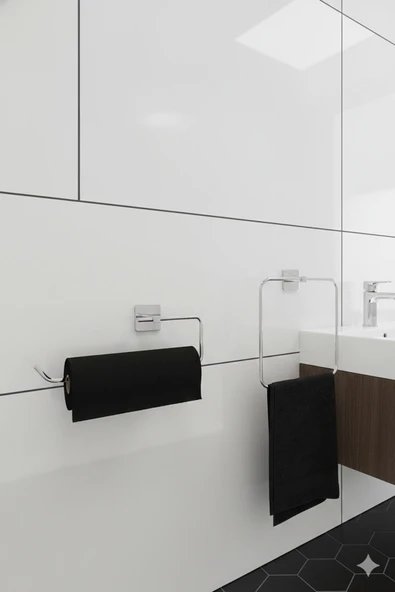 TncPatiShop Kare Krom 2'li Yapışkanlı Banyo Seti | Kare Havluluk Askısı Ve Solo Havluluk Askısı ürün görseli 1