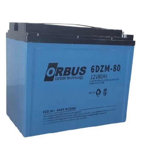 ORBUS 12V 80 AMPER JEL ELEKTRİKLİ BİSİKLET (e-bike) AKÜSÜ EBATLAR : 223x121x174 (2025 üretim) ürün görseli 1