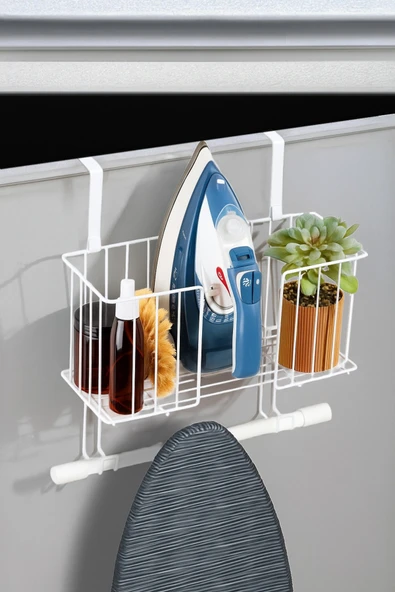 TncPatiShop Kapı arkası Ütü ve Ütü Masası Askısı Ütü Düzenleyici Raf Ayarlanabilir Organizer Ütü Askılığı Beyaz ürün görseli 1