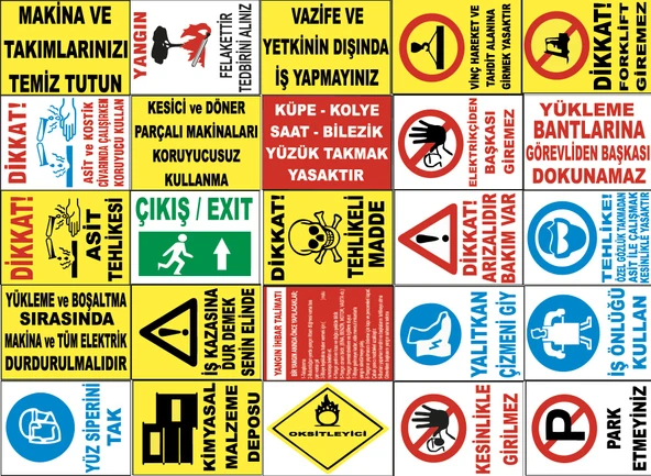 Atölye Fabrika İşyeri PVC İş Güvenliği Uyarı Levhası -25 Adet Paket 12 ürün görseli 1