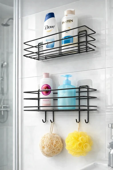 TncPatiShop YAPIŞKANLI 4 ADET KANCALI BANYO VE MUTFAK RAFI 2 ADET ürün görseli 1