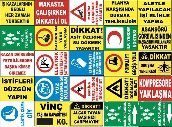 Atölye Fabrika İşyeri PVC İş Güvenliği Uyarı Levhası -25 Adet Paket 11 ürün görseli 1