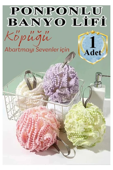 Banyo Lifi Ponponlu 1 Adet İnce Fileli Esnek ve Yumuşak Banyo Lifi Duş Banyo Kesesi Kaliteli Top Lif ürün görseli 1