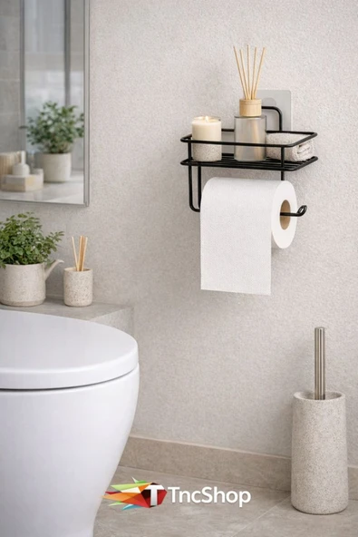 TncPatiShop Güçlü Yapışkanlı Siyah Tuvalet Kağıtlığı Askısı Yedekli Tuvalet Kağıtlık Wc Kağıtlık Aksesuarı ürün görseli 1