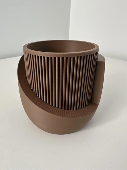 Omeyva Dekoratif Japandi Akıllı Çiftli Saksı Çiçek Kaktüs Bitki Yetiştirme Saksısı-11 Cm.-KahveRengi ürün görseli 1