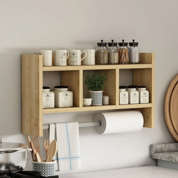 Asya Askılıklı Duvar Rafı – Çok Amaçlı Mutfak & Banyo Rafı  SAFİR MEŞE ürün görseli 1