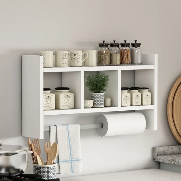 Asya Askılıklı Duvar Rafı – Çok Amaçlı Mutfak & Banyo Rafı  Beyaz ürün görseli 1