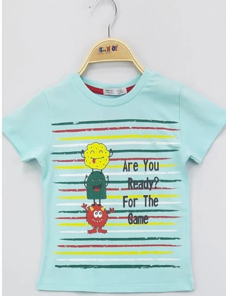 Toontoy Erkek Çocuk Baskılı Bisiklet Yaka Kısa Kollu Tişört - TK12724 ürün görseli 1