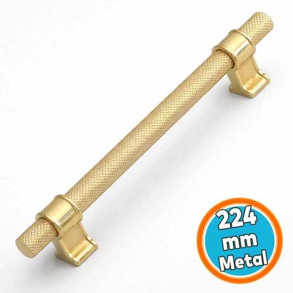 Metal Kulp 224 mm Altın Gold Tırtıklı Desen Çekmece Mutfak Mobilya Dolabı Dolap Kulpları Kulbu ürün görseli 1