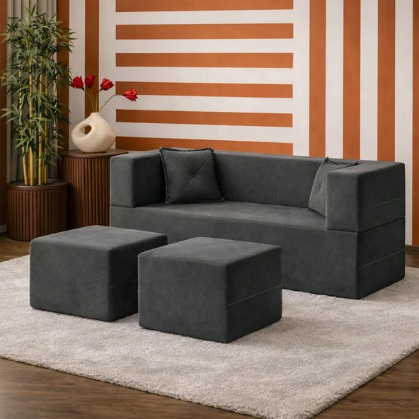 Homedius Loop Katlanır Yatak Olabilen Çok Amaçlı Çift Kişilik Koltuk  Antrasit Çift ürün görseli 1