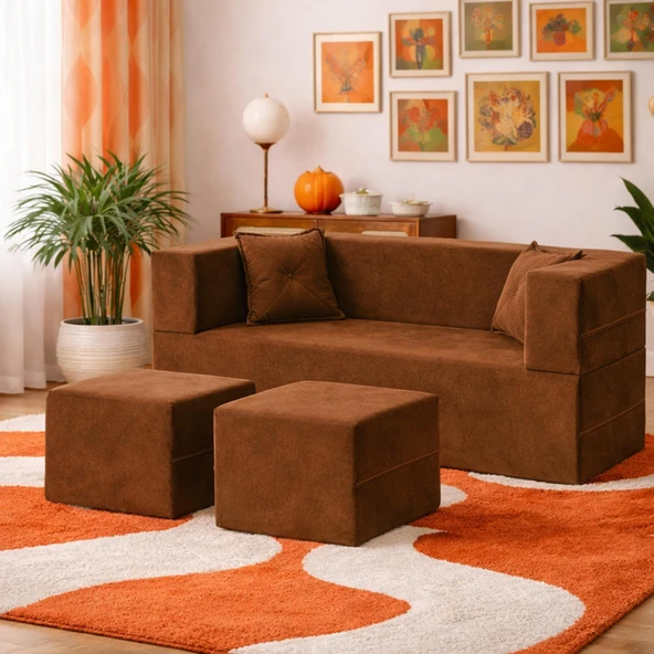 Homedius Loop Katlanır Yatak Olabilen Çok Amaçlı Çift Kişilik Koltuk  Kiremit Çift ürün görseli 1