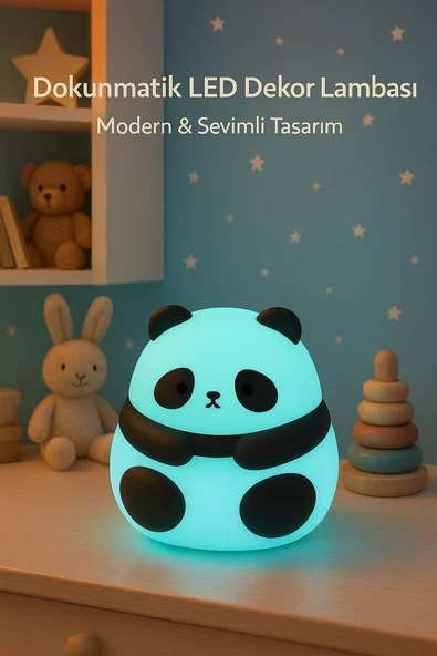 Dekoratif Aydınlatma Sevimli Panda Silikon Renk Değiştiren LED USBli Çocuk Odası Gece Masa Lambası ürün görseli 1
