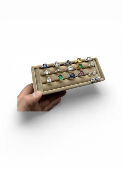 Süet Kumaş Sütlü Kahve Renk 18 / 7 Cm Rulo Çekmece İçi Yüzük Standı ürün görseli 1
