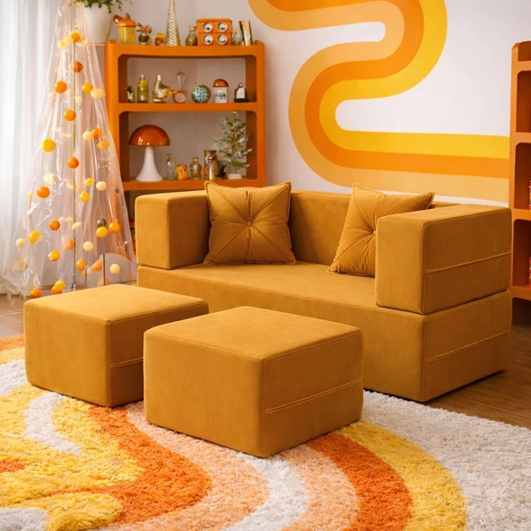 Homedius Loop Katlanır Yatak Olabilen Çok Amaçlı Çift Kişilik Koltuk  Hardal Çift ürün görseli 1