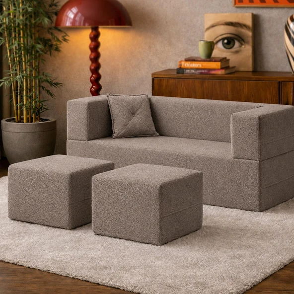 Homedius Loop Katlanır Yatak Olabilen Çok Amaçlı Çift Kişilik Koltuk  Kahverengi Çift ürün görseli 1