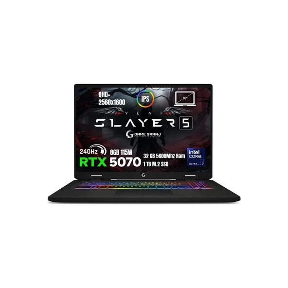 GG Slayer5 7-5070 C6 ULTRA 7-255HX RTX5070 1x32GB 1TB 16" QHD+ DOS ürün görseli 1