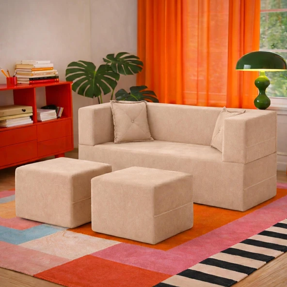 Homedius Loop Katlanır Yatak Olabilen Çok Amaçlı Çift Kişilik Koltuk  Bej Çift ürün görseli 1