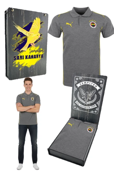 Fenerbahçe Orijinal Lisanslı 2024/25 A Takım YETİŞKİN  Polo Yaka Gri T-Shirt UV Kutu Hediyeli ürün görseli 1