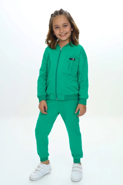 Toontoy Kız Çocuk 2'li Takım Baskılı Bisiklet Yaka Kolu Fırfırlı Sweatshirt & Beli Paçası Lastikli Cepli Jogger Eşofman Altı - 2 İplik ürün görseli 1